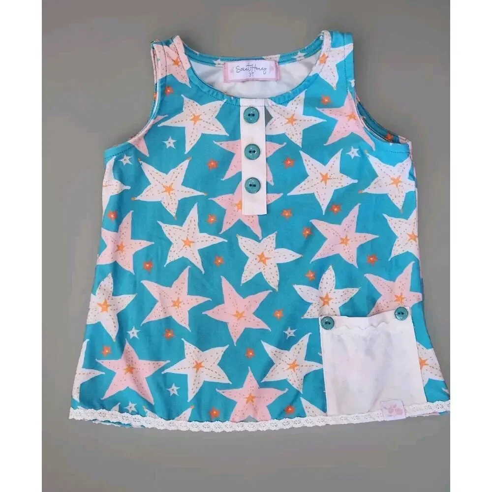 Sweet Honey Boutique Blue Stars Stretchy‎ Tank Size 3T Toddler Girls